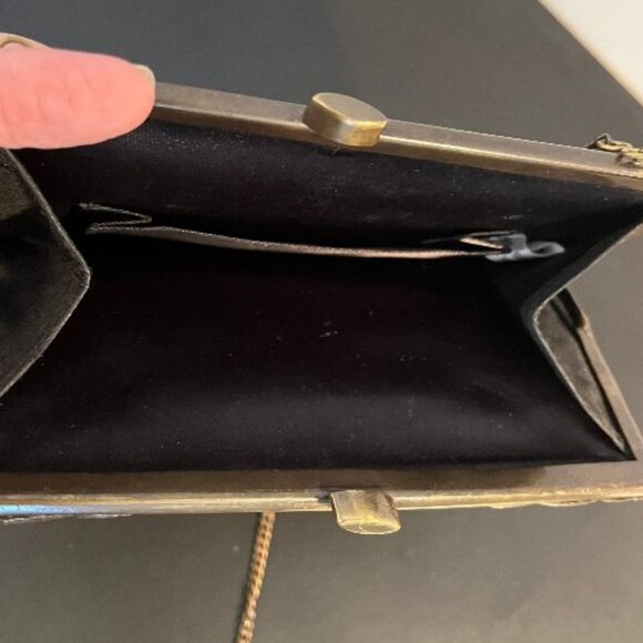 Vintage Raw Silk Crossbody Purse with Gold Embroidery on One Sde - Picture 5 of 6